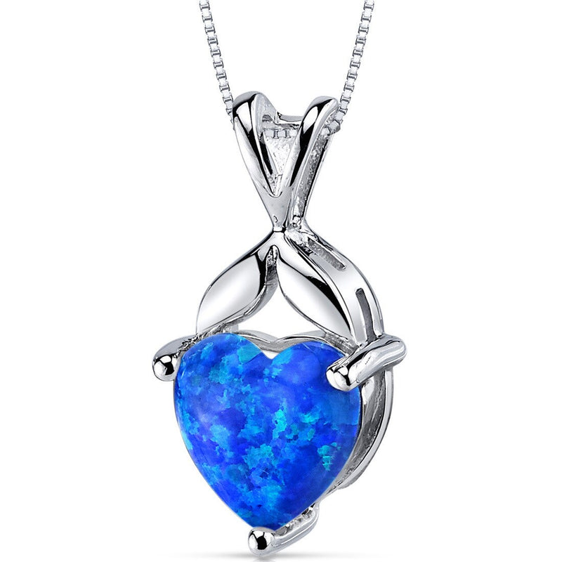 Blue Green Opal Pendant Necklace Sterling Silver Heart 2.5 Cts