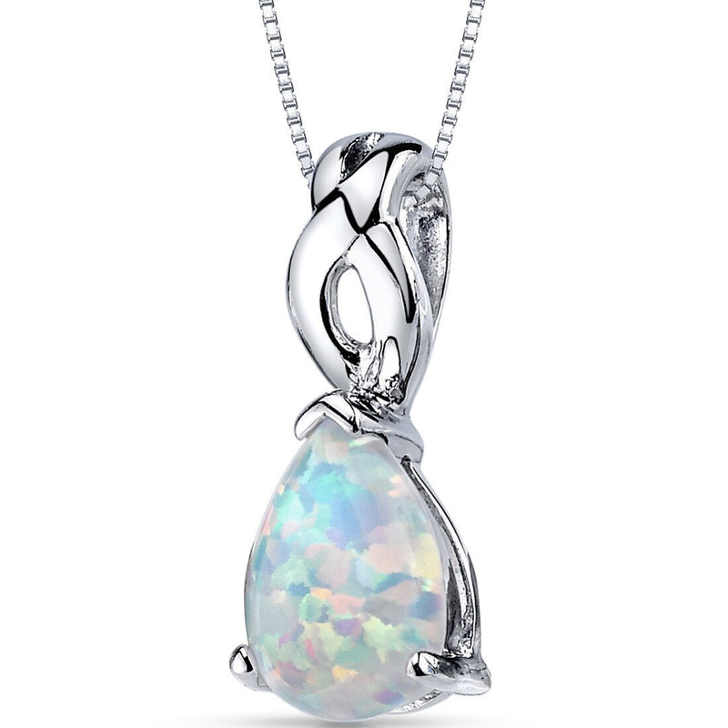 White Opal Pendant Necklace Sterling Silver Pear 1.75 Carats
