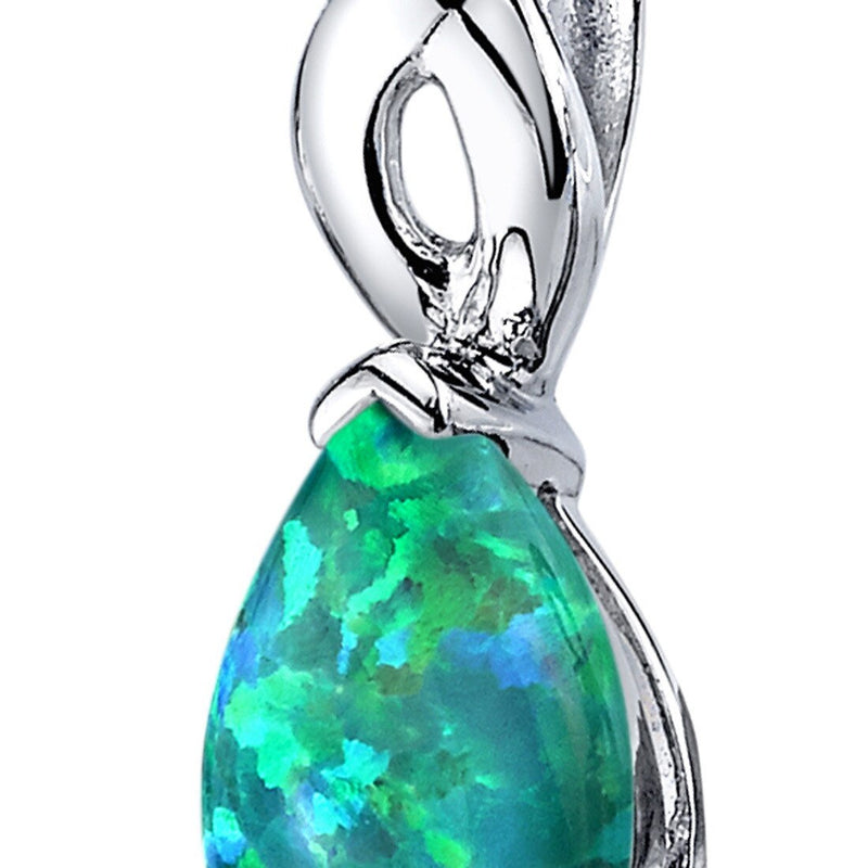 Green Opal Pendant Necklace Sterling Silver Pear 1.75 Carats