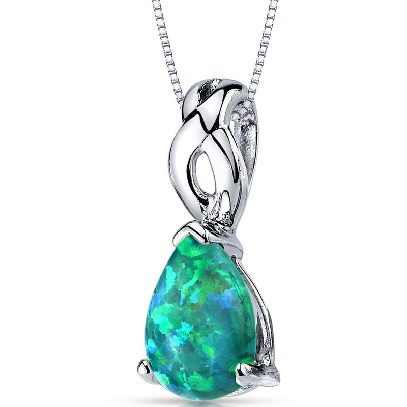 Green Opal Pendant Necklace Sterling Silver Pear 1.75 Carats