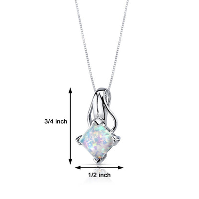 White Opal Pendant Necklace Sterling Silver Princess 2 Carats
