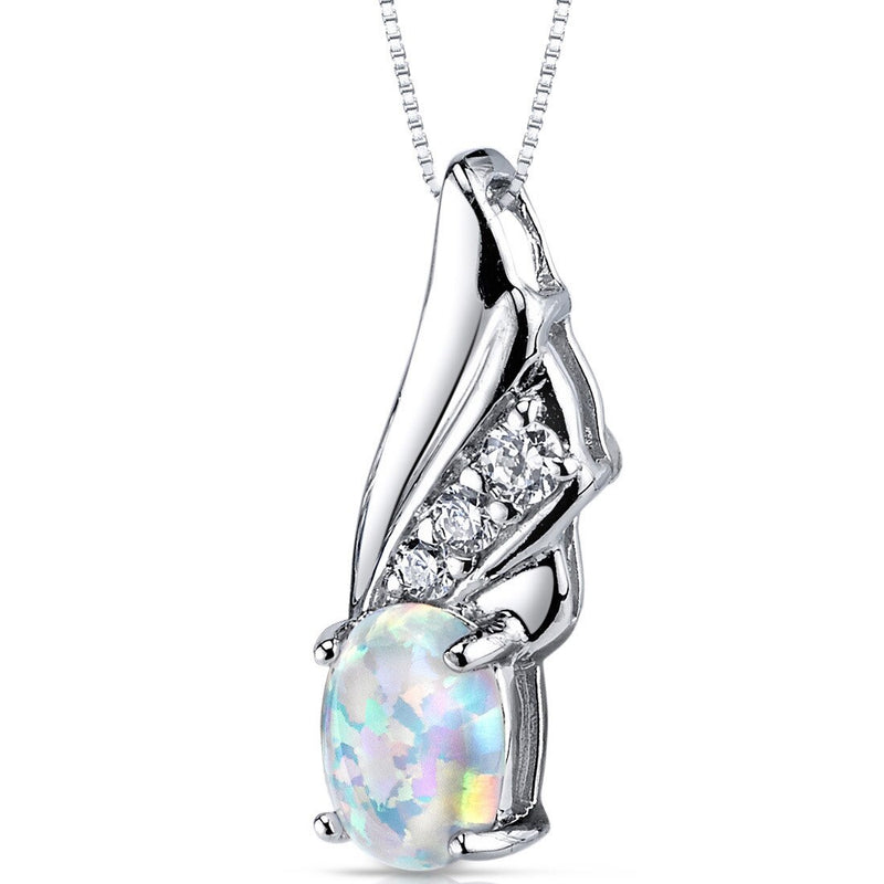 White Opal Pendant Necklace Sterling Silver Oval Shape 1 Carat