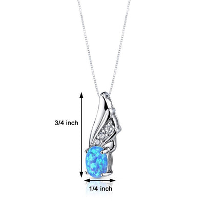 Blue Opal Pendant Necklace Sterling Silver Oval Shape 1 Carats