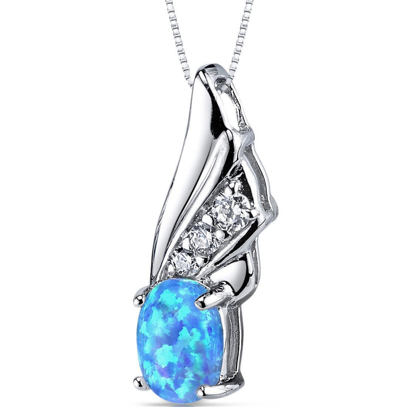 Blue Opal Pendant Necklace Sterling Silver Oval Shape 1 Carats