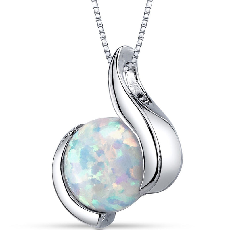 White Opal Pendant Necklace Sterling Silver Round 1.75 Carats