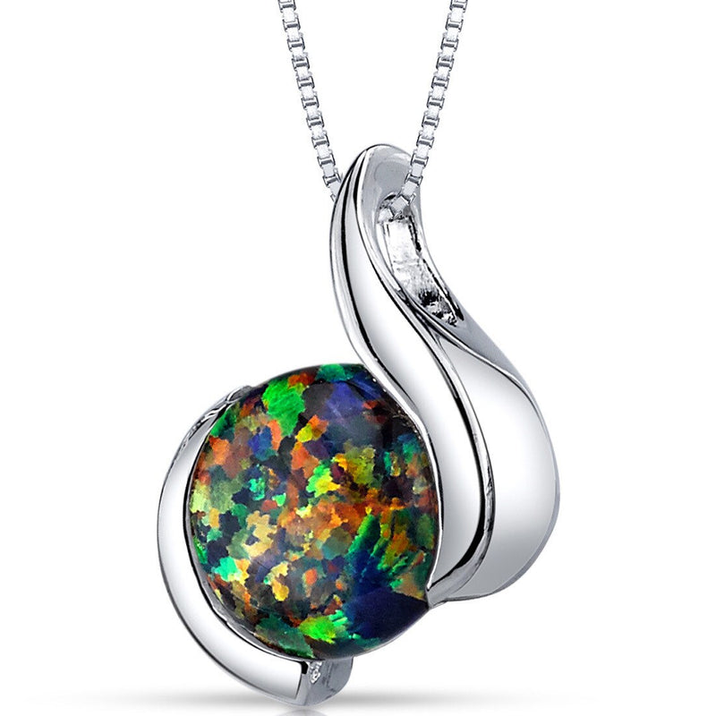 Black Opal Pendant Necklace Sterling Silver Round 1.75 Carats