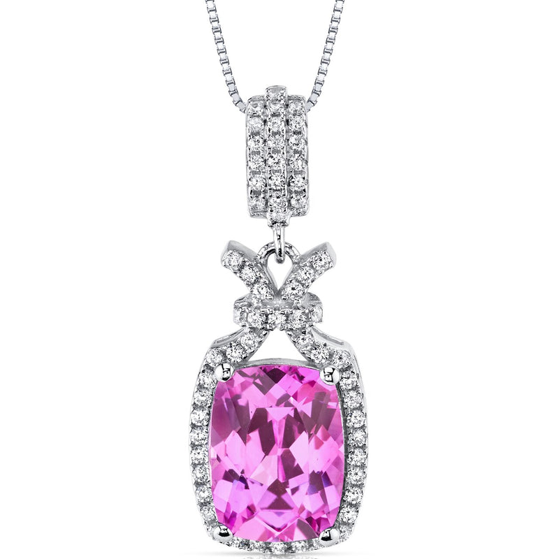 5.00 Ct Pink Sapphire Pendant Necklace Sterling Silver Cushion