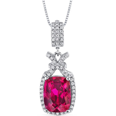 5.00 Cts Ruby Pendant Necklace Sterling Silver Cushion Cut SP10980