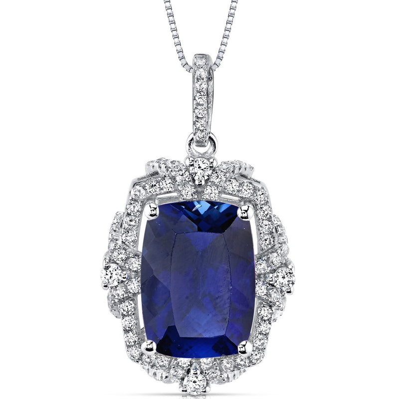 9.00 Cts Blue Sapphire Gallery Pendant Sterling Silver Cushion