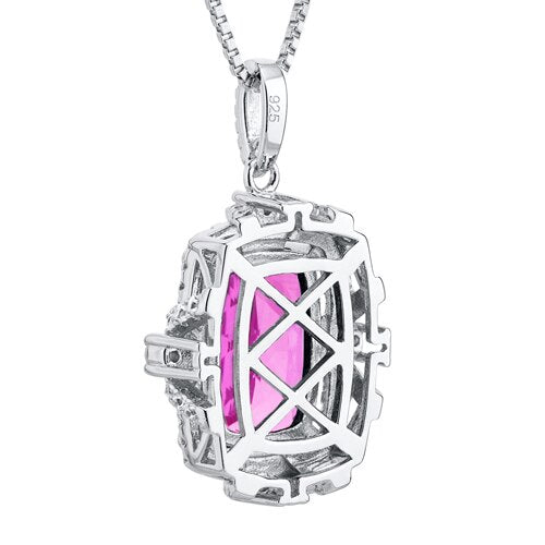 9.00 Cts Pink Sapphire Gallery Pendant Sterling Silver Cushion