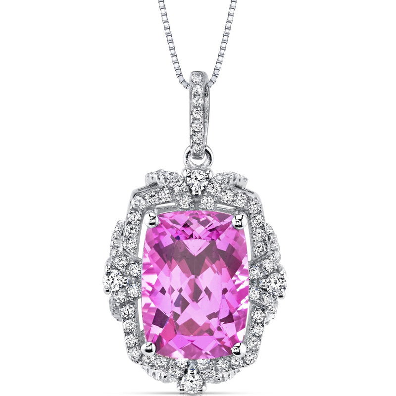 9.00 Cts Pink Sapphire Gallery Pendant Sterling Silver Cushion