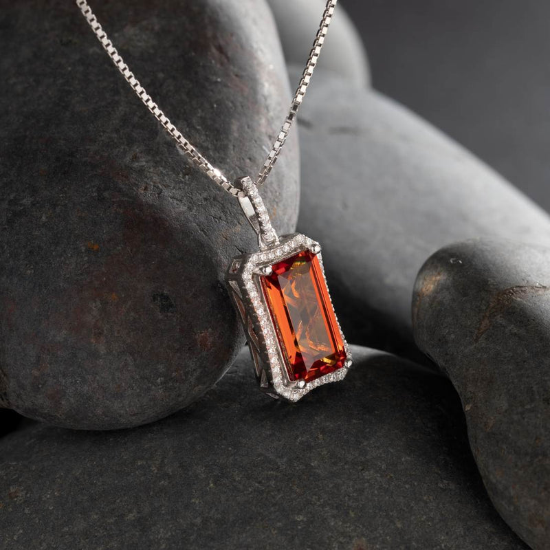 7.00 Cts Padparadscha Sapphire Pendant Sterling Silver Octagon