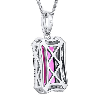 7 Cts Pink Sapphire Pendant Necklace Sterling Silver Octagon