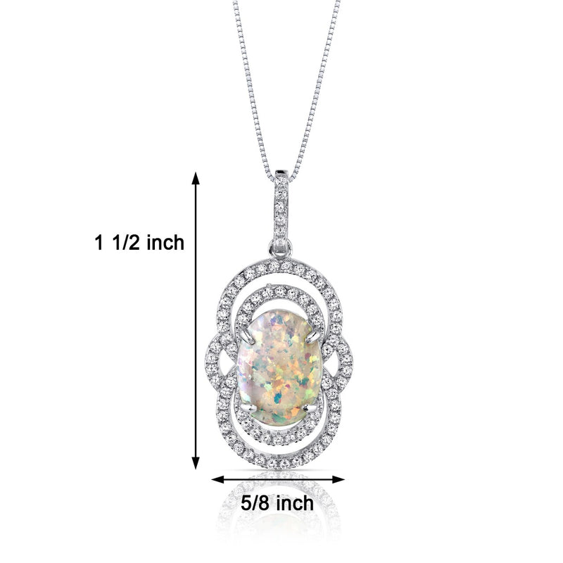 Opal Pendant Necklace Sterling Silver 2.25 Cts Halo Cabochon