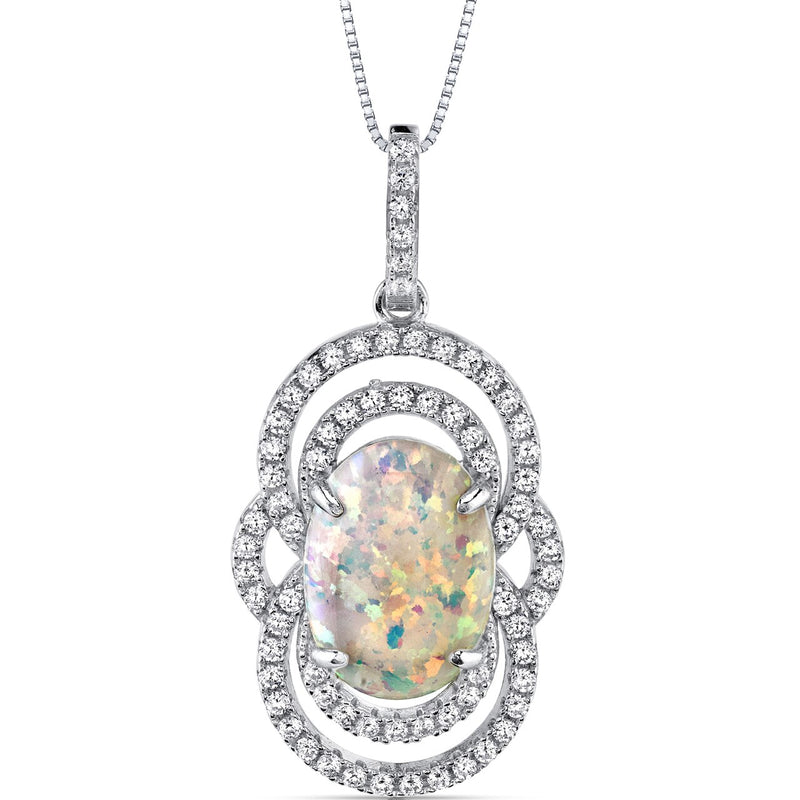 Opal Pendant Necklace Sterling Silver 2.25 Cts Halo Cabochon