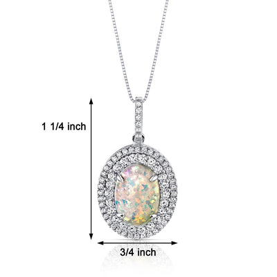 Opal Pendant Necklace Sterling Silver 2.25 Cts Oval Double Row