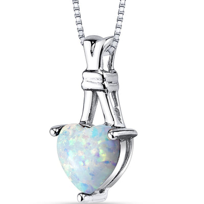 Opal Heart Pendant Necklace Sterling Silver 1.50 Carats