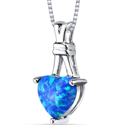 Blue Opal Heart Pendant Necklace Sterling Silver 1.50 Carats