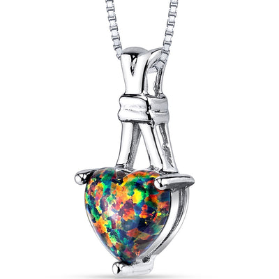 Black Opal Heart Pendant Necklace Sterling Silver 1.50 Carats