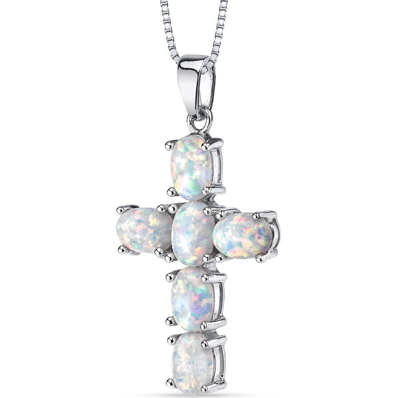 Opal Cross Pendant Necklace Sterling Silver 3.00 Carats