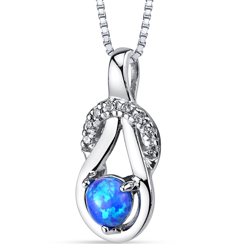 Blue Opal Infinity Knot Pendant Necklace Sterling Silver