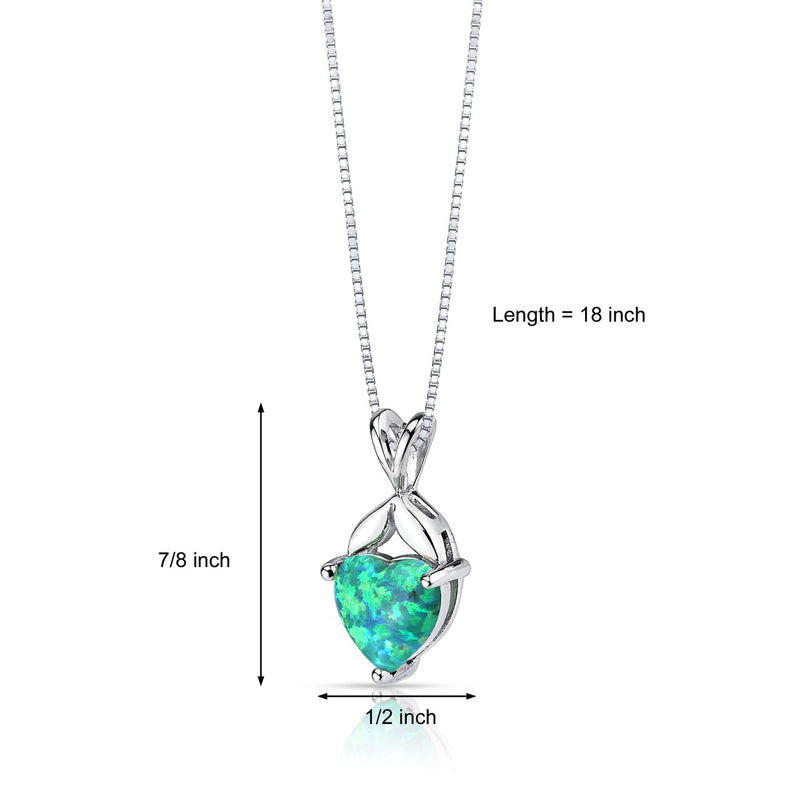 Green Opal Heart Pendant Necklace Sterling Silver 1.50 Carats