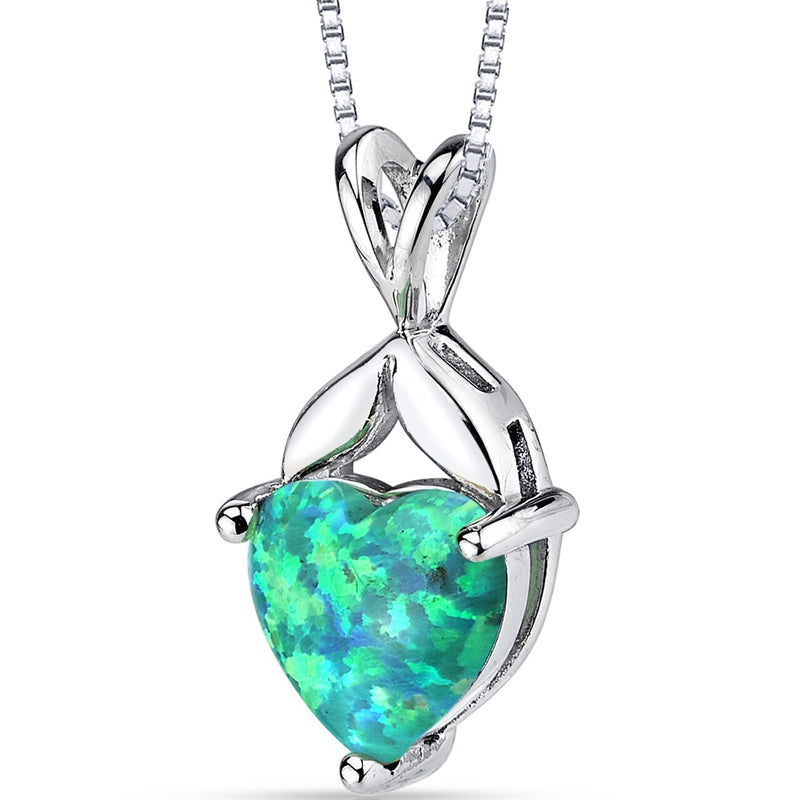 Green Opal Heart Pendant Necklace Sterling Silver 1.50 Carats