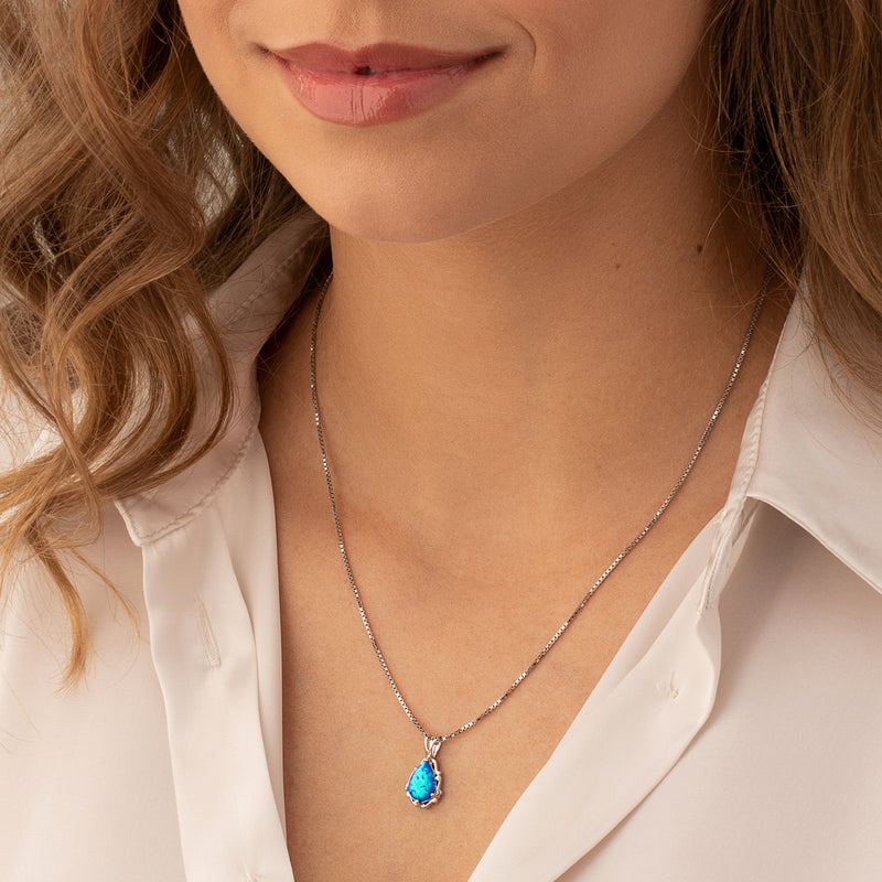 Blue Opal Stala Pendant Necklace Sterling Silver 1 Carat