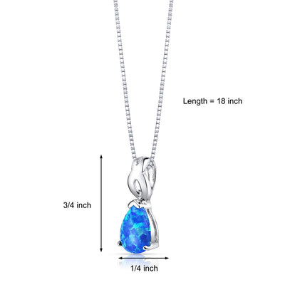 Blue Opal Poire Pendant Necklace Sterling Silver 1.00 Carat