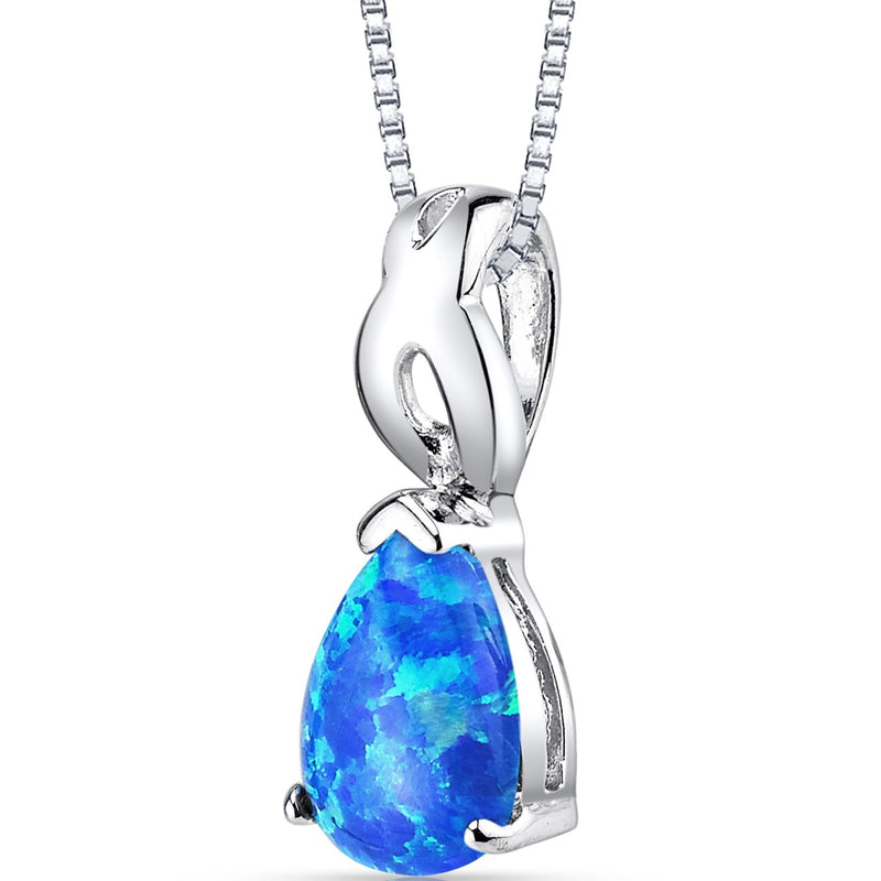 Blue Opal Poire Pendant Necklace Sterling Silver 1.00 Carat