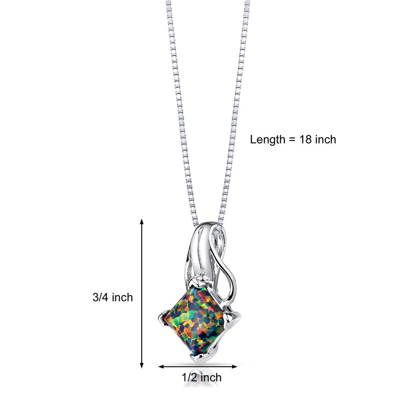 Black Opal Princess Cut Pendant Necklace Sterling Silver 1.50 Carats