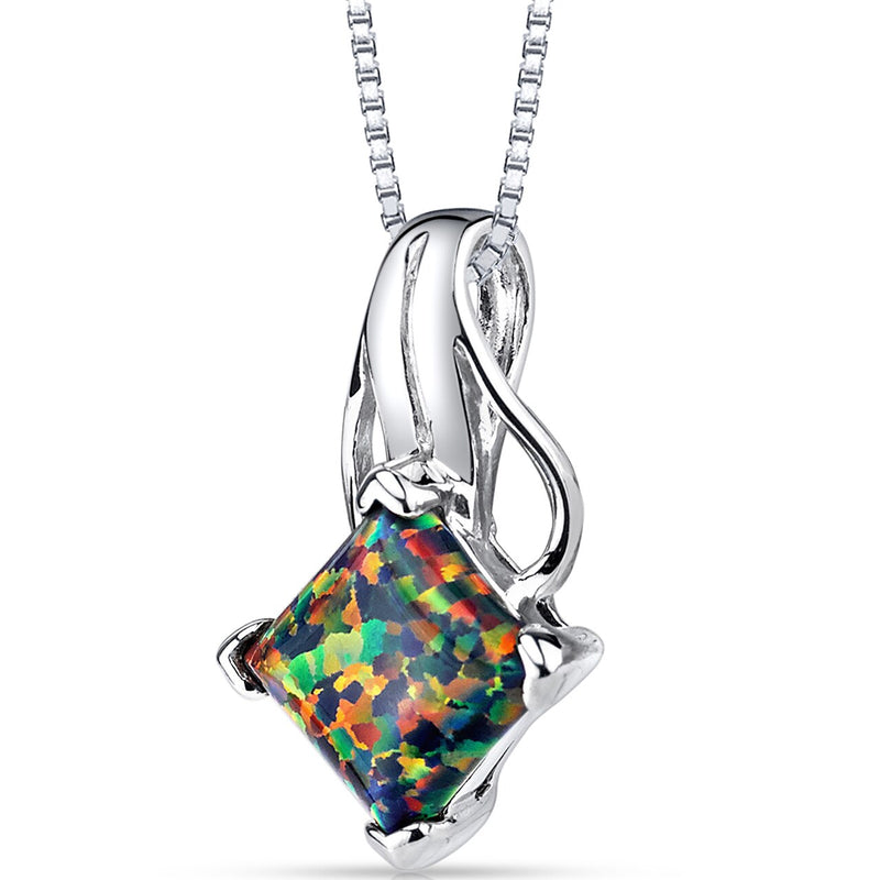 Black Opal Princess Cut Pendant Necklace Sterling Silver 1.50 Carats