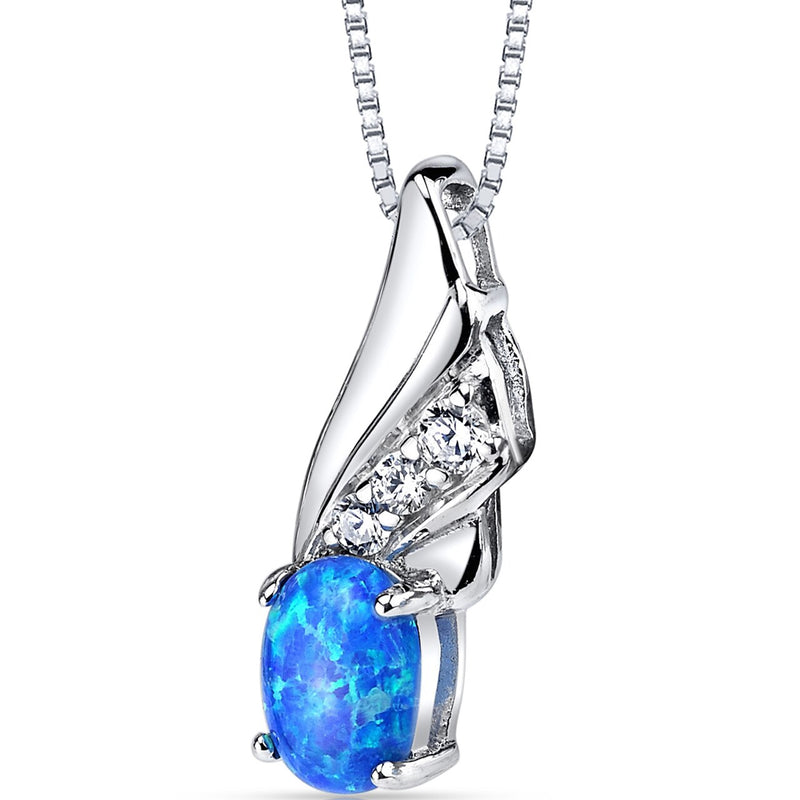 Blue Opal Angel Wing Pendant Necklace Sterling Silver