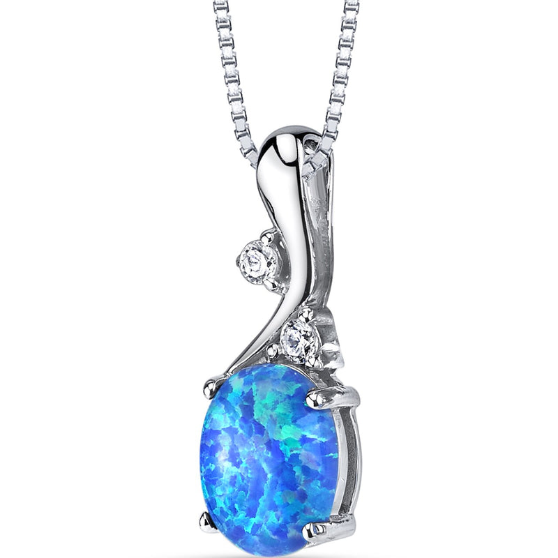 Blue Opal Posy Pendant Necklace Sterling Silver 1.75 Carats