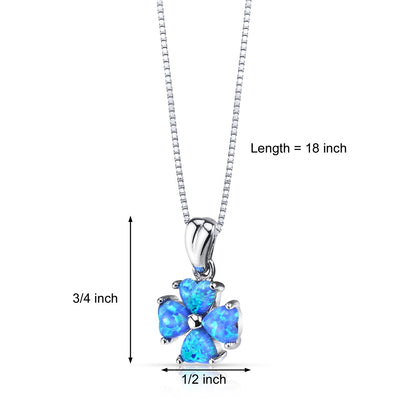 Blue Opal Lucky Hearts Pendant Necklace Sterling Silver 1.50 Carats