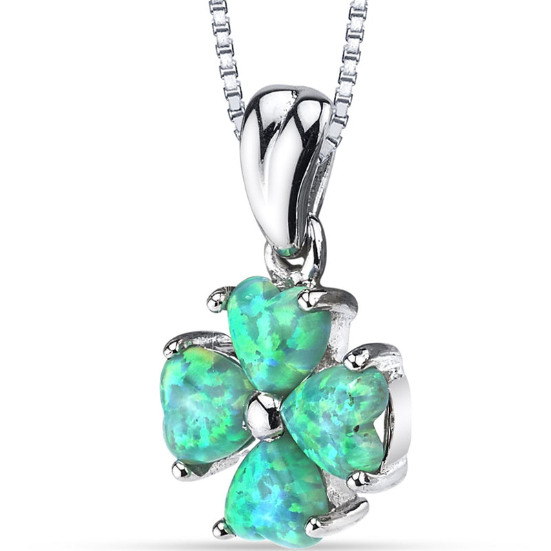 Green Opal Lucky Hearts Pendant Necklace Sterling Silver 1.50 Carats