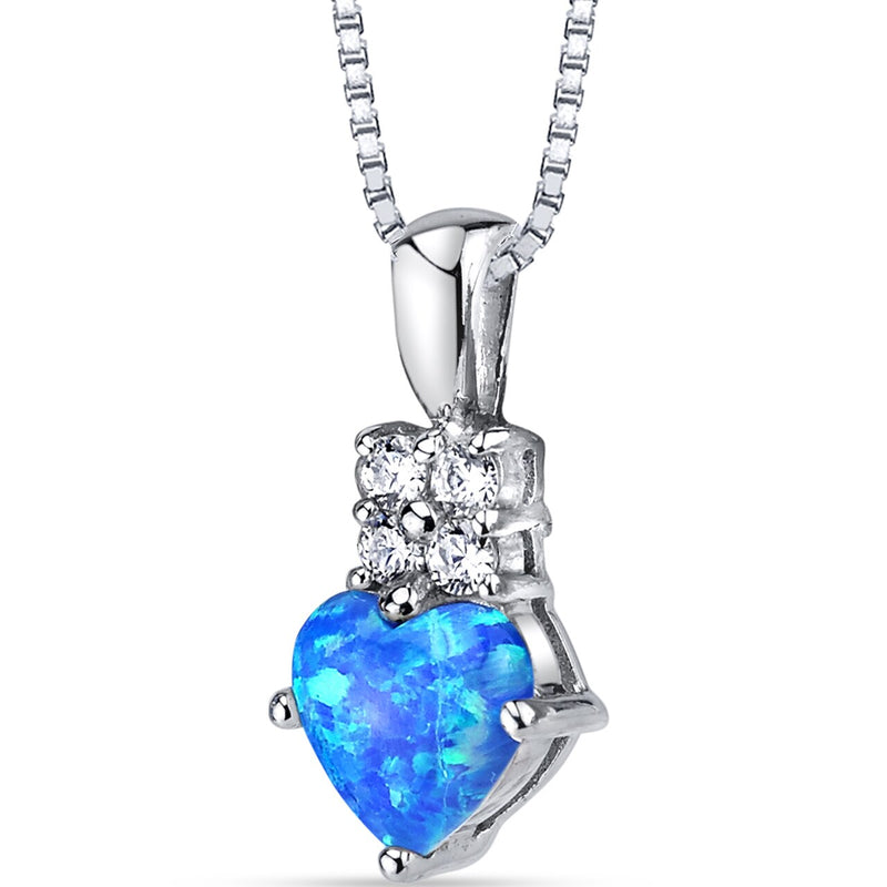 Blue Opal Heartlight Pendant Necklace Sterling Silver 1.00 Carats