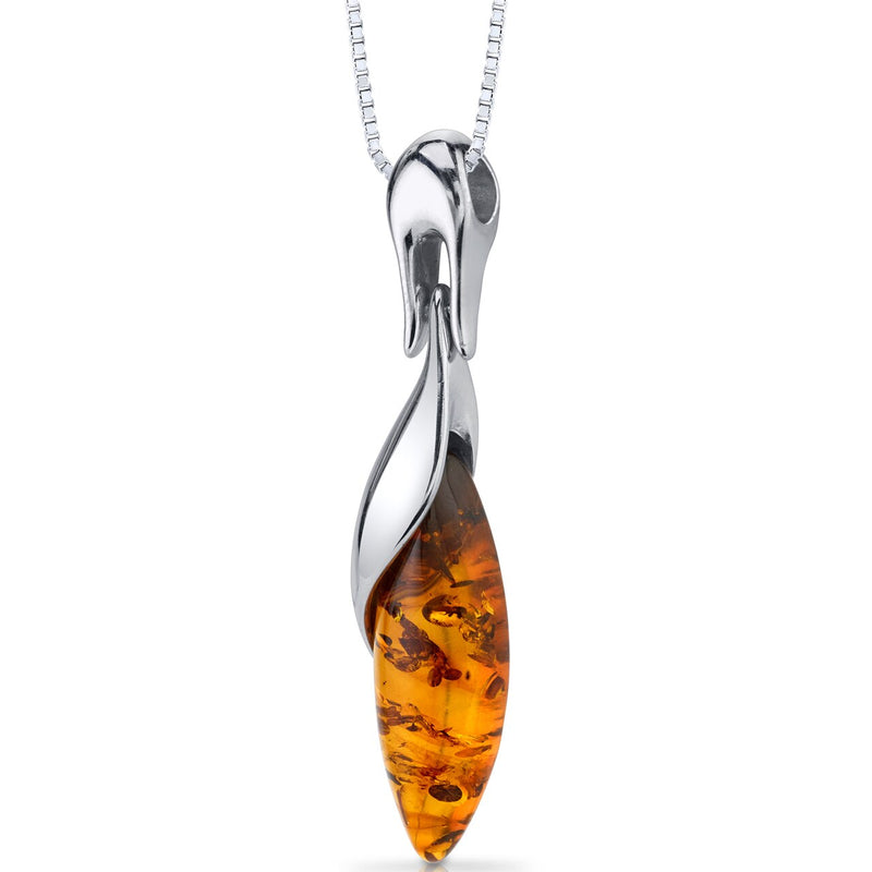 Baltic Amber Pendant Necklace Sterling Silver Cognac Color