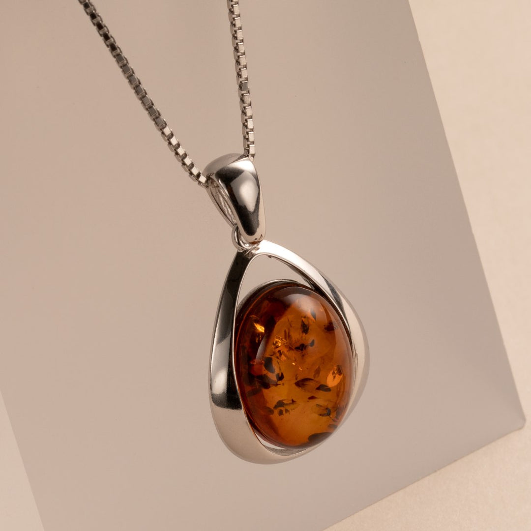 Large Shell Form shops Pendant Treated Amber Sterling Silver