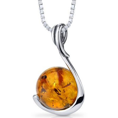 Baltic Amber Sphere Pendant Necklace Sterling Silver Cognac