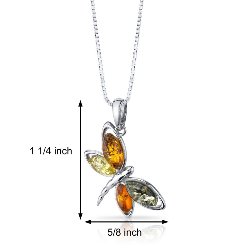 Baltic Amber Dragonfly Pendant Necklace Sterling Silver Multiple Colors