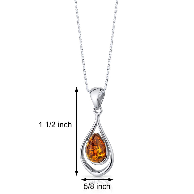 Baltic Amber Pendant Necklace Sterling Silver Cognac Tear Drop