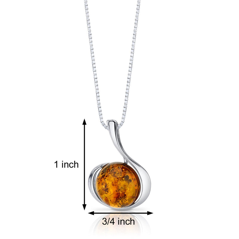 Baltic Amber Large Round Pendant Necklace Sterling Silver Cognac