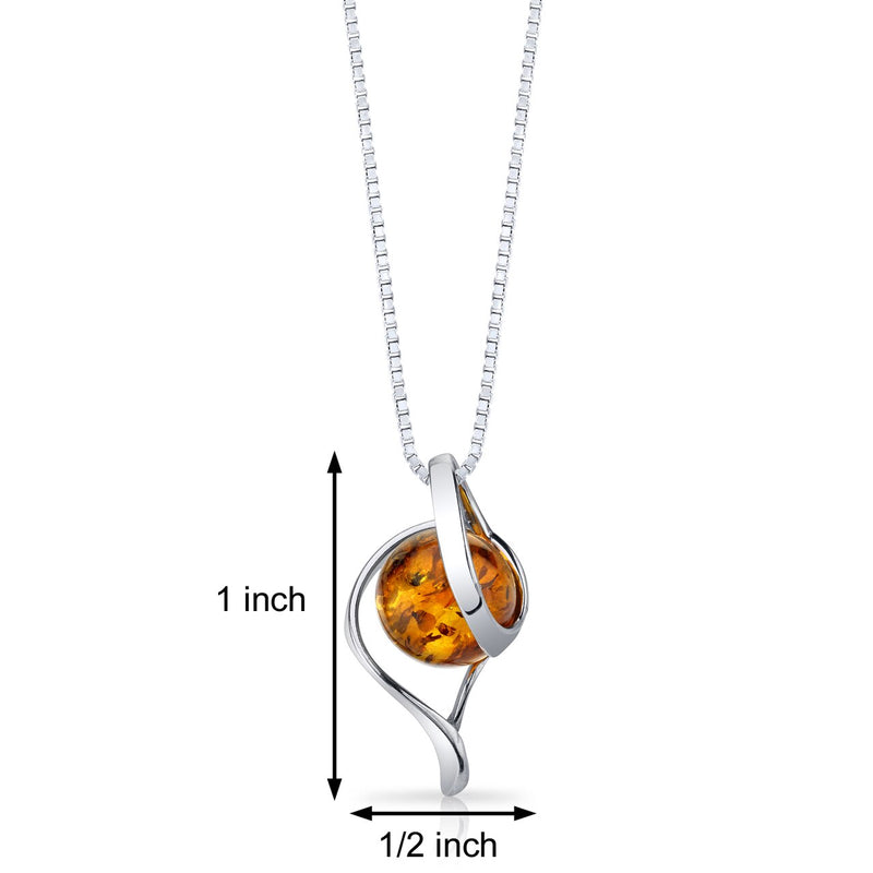 Baltic Amber Open Spiral Pendant Necklace Sterling Silver Cognac