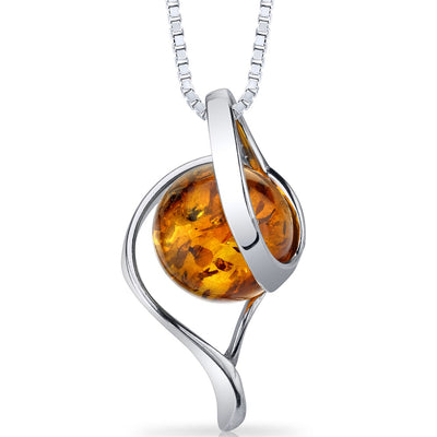 Baltic Amber Open Spiral Pendant Necklace Sterling Silver Cognac