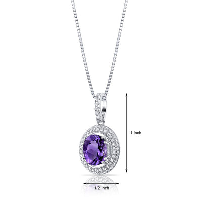 Amethyst Halo Pendant Necklace Sterling Silver 2.50 Carats