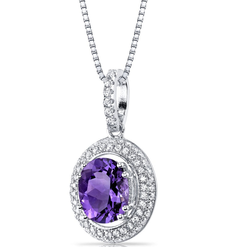 Amethyst Halo Pendant Necklace Sterling Silver 2.50 Carats