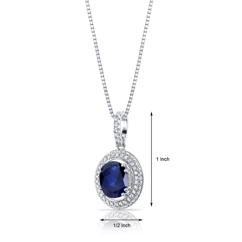 Created Sapphire Halo Pendant Necklace Sterling Silver 3.50 Carats