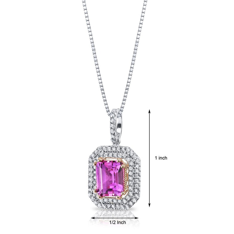 4.50 Carats Created Pink Sapphire Pendant Necklace Sterling Silver Emerald Cut