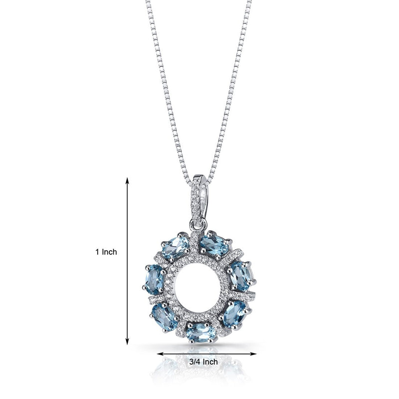 Swiss Blue Topaz Dahlia Pendant Necklace Sterling Silver 1.75 Carats